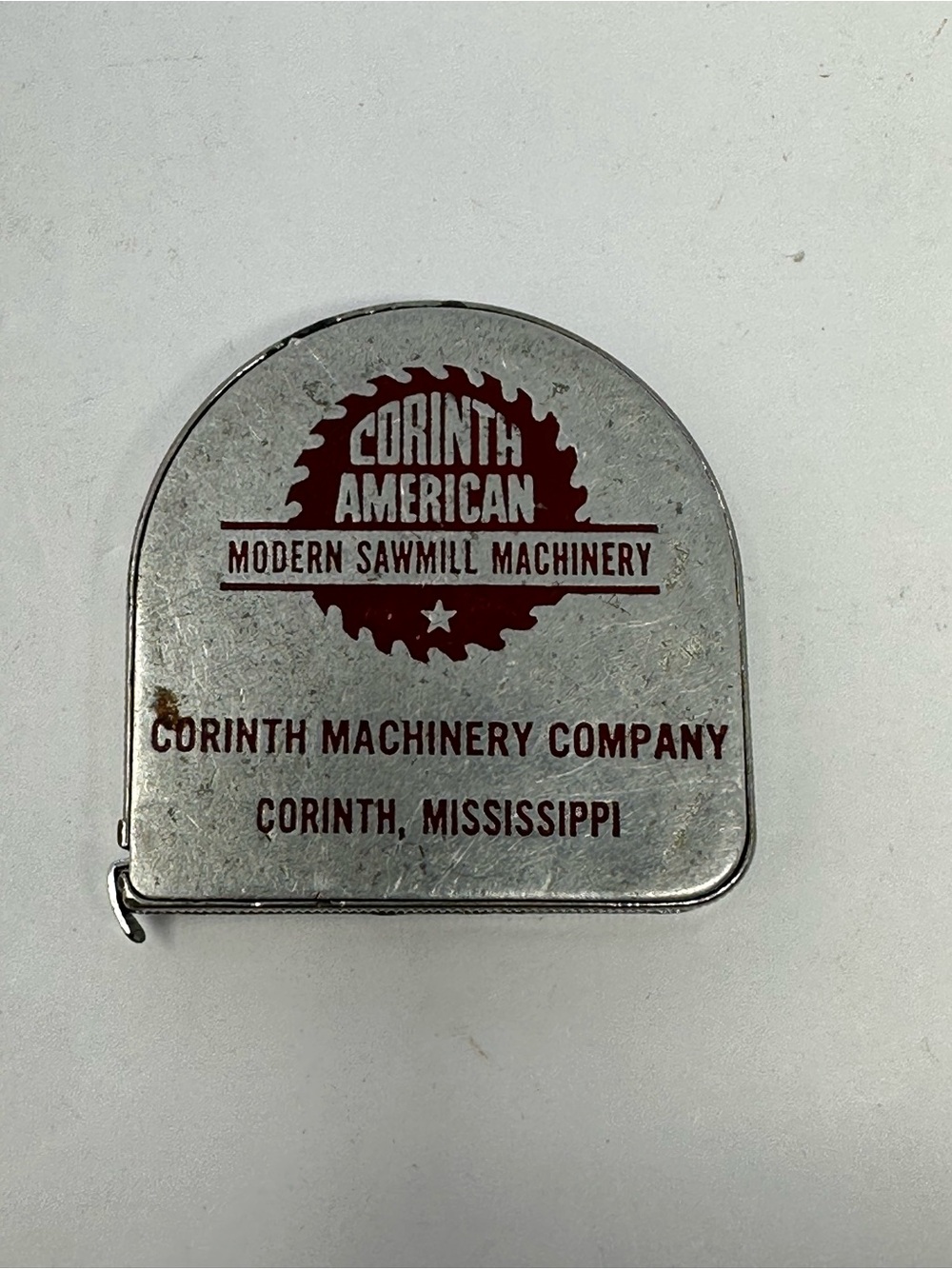 Vintage Mini Lufkin Advertising Tape Measure Corinth Machinery Co. Mississippi